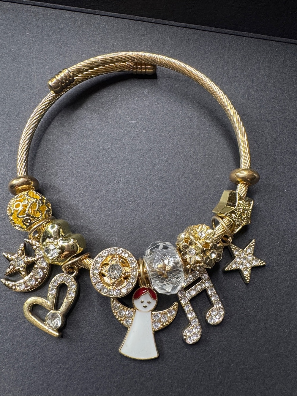 Gold-Tone Charm Bracelet with Angel & Crystal Accents